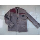 A soft leather jacket, beige with maroon trim , unused surplus retail stock,