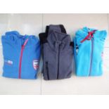 Three sweatshirts - Regatta Professional, grey and two Nebulus, blue, all with full front zips,