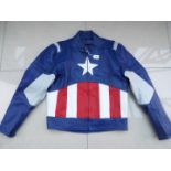 A Genuine Leather motorcycle jacket, red, white and blue, unused surplus retail stock,