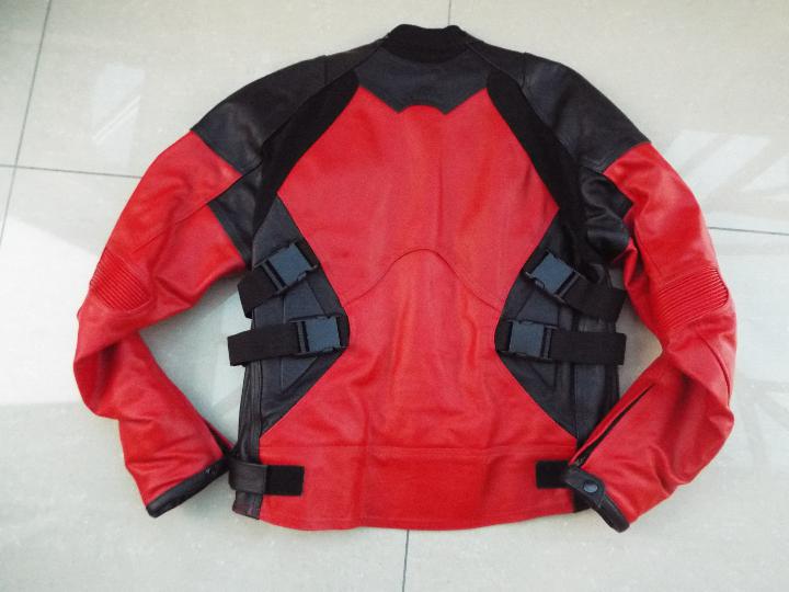 A Genuine Leather motorcycle jacket, red and black, unused surplus retail stock, - Image 2 of 2