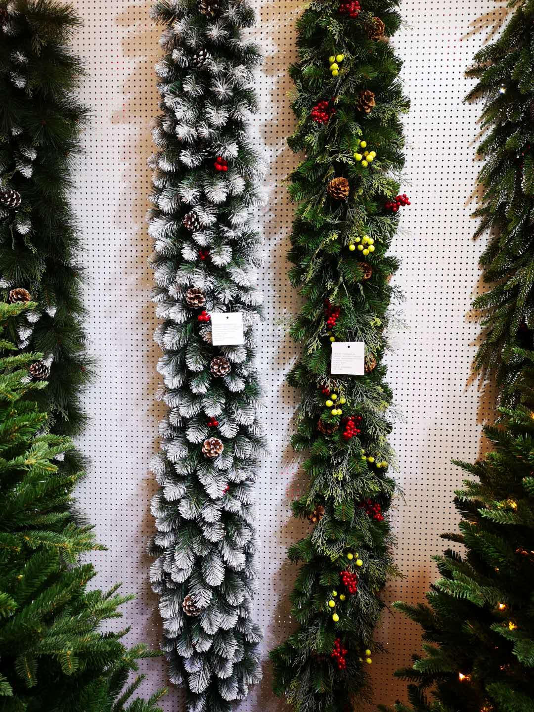 Two double 9 foot green garlands illuminated with ice white lights. - Image 3 of 3