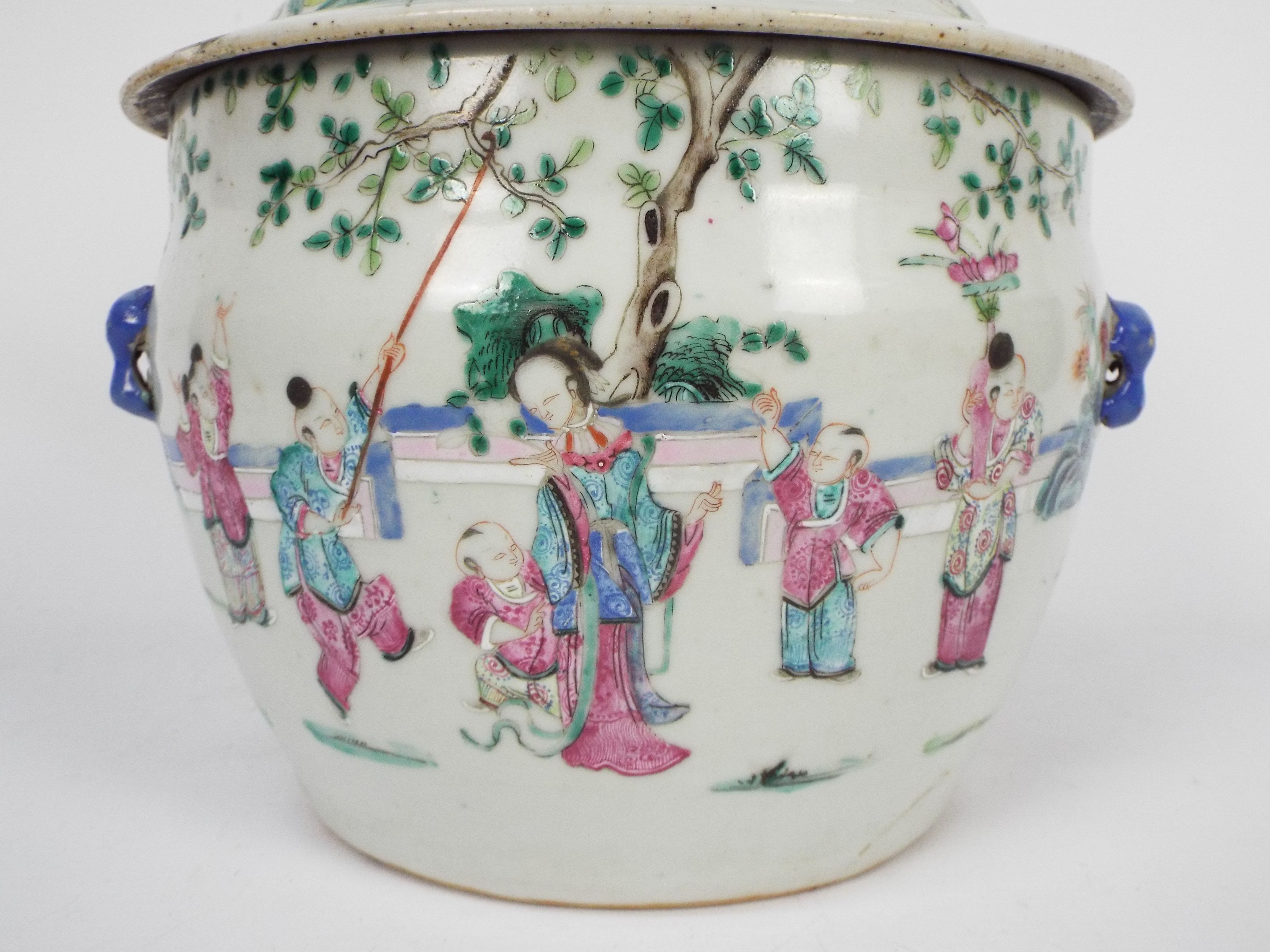 A Chinese famille rose bowl and cover, decorated with figures in a garden setting, - Image 22 of 30