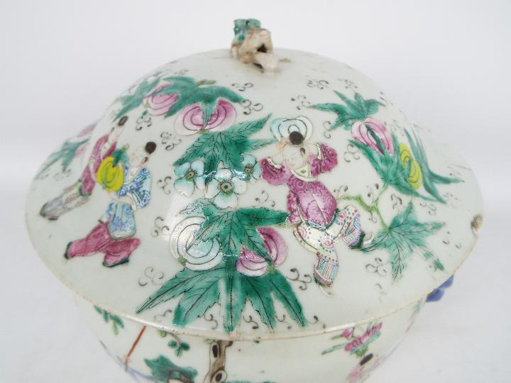 A Chinese famille rose bowl and cover, decorated with figures in a garden setting, - Image 2 of 30