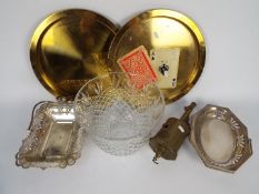 Lot to include a large glass bowl, antique brass meat turner by G D Whereat, Bristol,