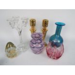 Glass to include candlesticks, vases, paperweight and similar.