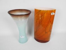 Two large art glass vases, largest approximately 40 cm.