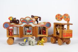 Frank Egerton - A rare hand crafted wooden Circus Lorry and Trailer complete with driver figure and