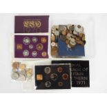 A mixed lot of UK and foreign coins including two Royal Mint proof sets comprising 1970