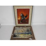 Two framed oils on board, one an Egyptian landscape scene,