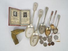 A mixed lot to include a small quantity of coins, plated flatware,