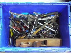 A mixed lot of workshop tools to include bolt pullers, spanners,
