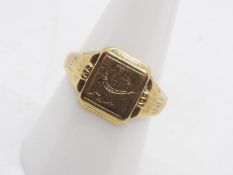 A 9ct gold signet ring, size Q, approximately 4.6 grams.