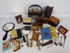 Mixed collectables to include dressing table mirrors, vintage magnets, Chinese cork diorama,