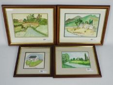 Four framed watercolours, varying image sizes.