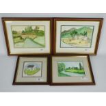 Four framed watercolours, varying image sizes.