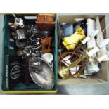 A mixed lot to include ceramics, plated ware, treen, glassware and similar, two boxes.