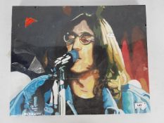 An unframed acrylic on canvas depicting John Lennon, approximately 40 cm x 50 cm.