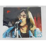 An unframed acrylic on canvas depicting John Lennon, approximately 40 cm x 50 cm.