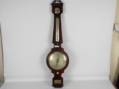 A 19th century mahogany-cased mercury banjo barometer, hygrometer and mercury thermometer,