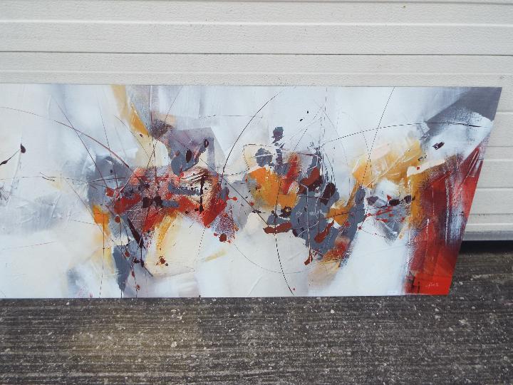 A large abstract print after Veronique Ball, approximately 52 cm x 150 cm. - Image 4 of 6