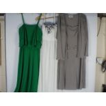 Three vintage dresses comprising a Frank Usher two piece dress with matching jacket, size 38,