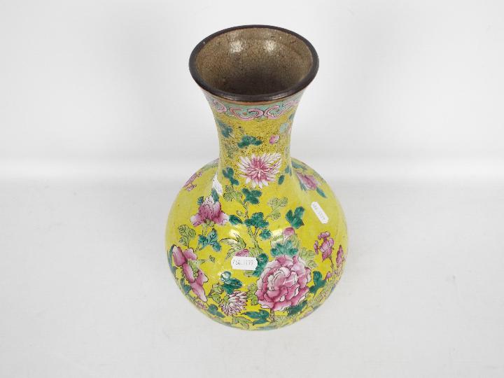 A vase decorated with chrysanthemum against a yellow ground, - Image 2 of 13