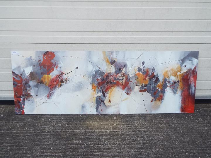 A large abstract print after Veronique Ball, approximately 52 cm x 150 cm.
