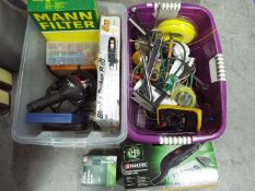A mixed lot of tools to include hand tools, Black & Decker Plus Quattro drill,