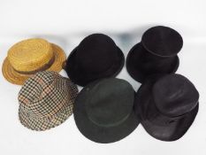 A collection of gentleman's hats to include a half size Perfecta bowler,