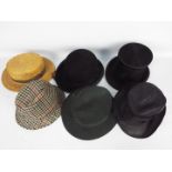 A collection of gentleman's hats to include a half size Perfecta bowler,