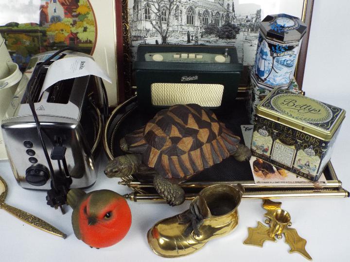 Mixed lot to include tins, radio, garden ornaments, pictures, mirror and similar. - Image 2 of 5