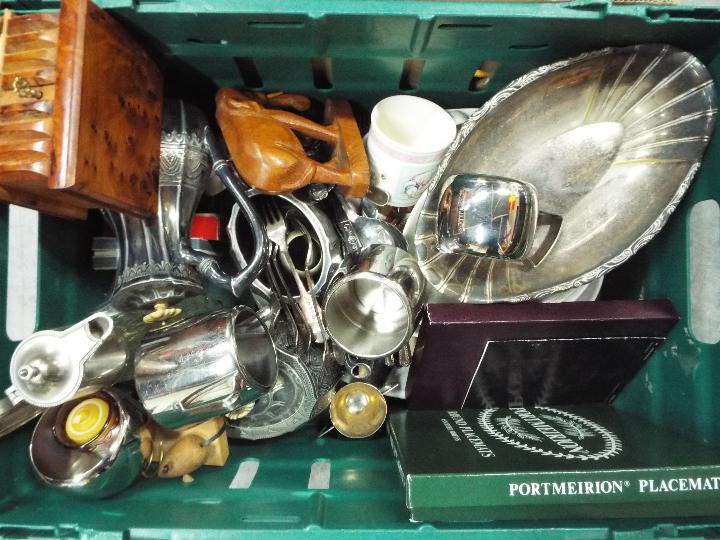 A mixed lot to include ceramics, plated ware, treen, glassware and similar, two boxes. - Image 2 of 3