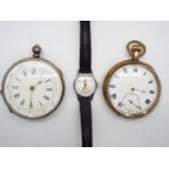 A Swiss silver cased pocket watch and one other.