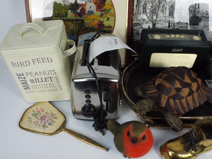 Mixed lot to include tins, radio, garden ornaments, pictures, mirror and similar. - Image 3 of 5