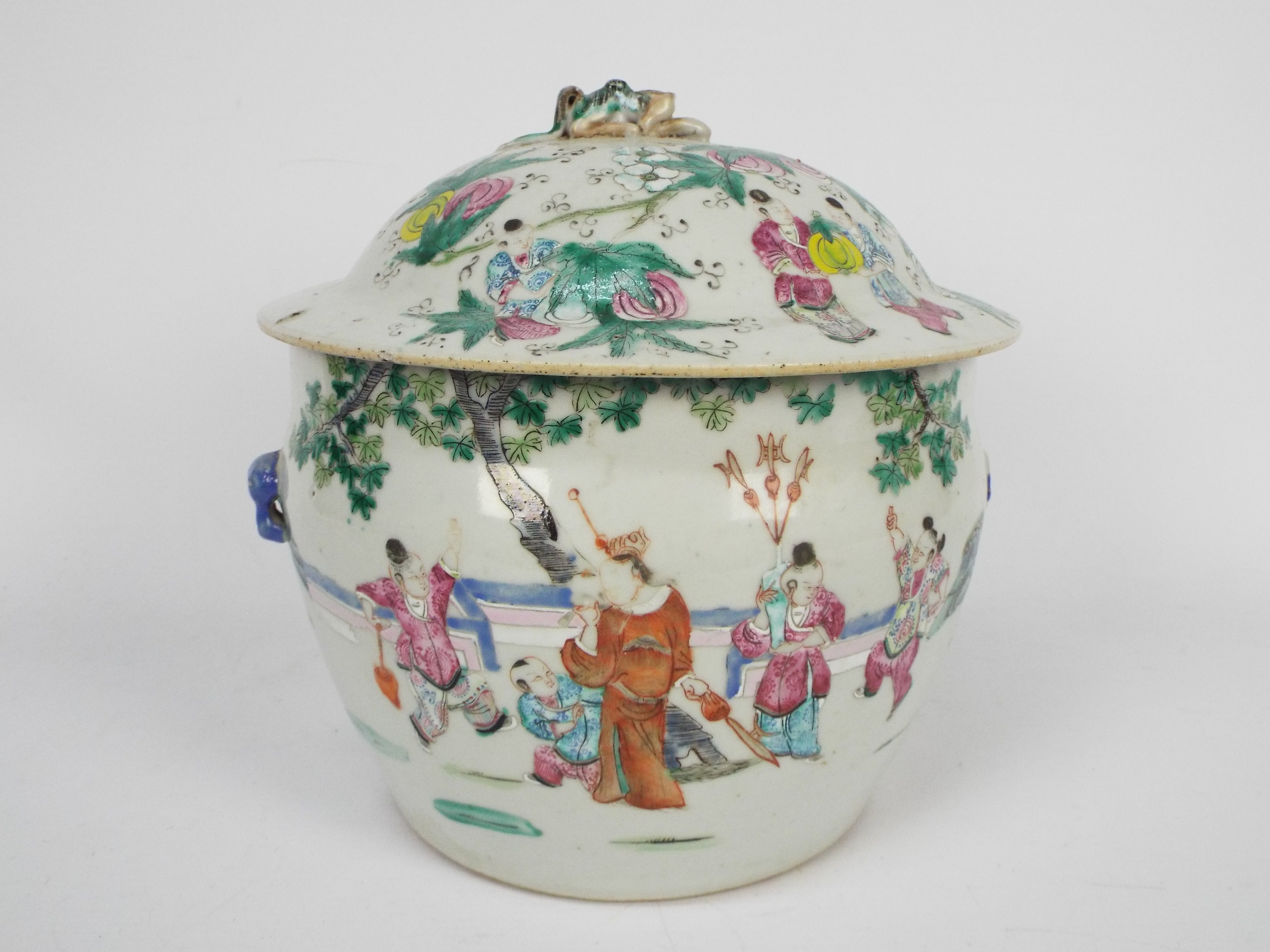 A Chinese famille rose bowl and cover, decorated with figures in a garden setting, - Image 18 of 30