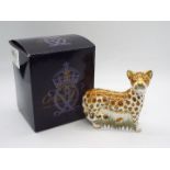 Royal Crown Derby - A boxed paperweight, Leopard Cub, with gold stopper, approximately 8 cm (h).