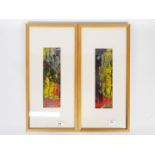 Sandy Hillyer - A pair of abstract acrylics, mounted and framed under glass,