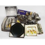 Mixed lot to include pewter tea service, flatware and other.