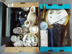 A mixed lot comprising glassware, plated ware, boxed Harrods placemats ceramics to include, Belleek,
