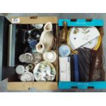 A mixed lot comprising glassware, plated ware, boxed Harrods placemats ceramics to include, Belleek,