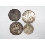 Lot to include a Victorian crown 1889, Edwardian crown 1902, a florin and cartwheel penny.