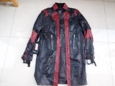 A red and black soft leather coat, size