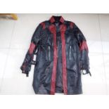 A red and black soft leather coat, size