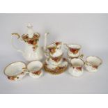 A Royal Albert Old Country Roses coffee service comprising coffee pot, cream jug, sugar bowl,