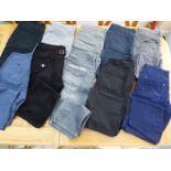 Jeans, Casual wear, Summer wear, etc - a job lot of 10 pairs of trousers, predominantly waist 34,