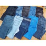A job lot of 10 pairs of denim Jeans, various colours and brands, predominantly waist 34,