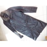 A dark brown soft leather coat, the labe