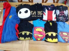 A job lot of 8 sweatshirts, Batman, Superman, etc, various makes and sizes,