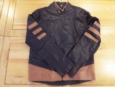 RL Real Leather - a black and brown soft leather, zip front jacket, size L,