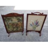 Two wood framed, needlework fires screen